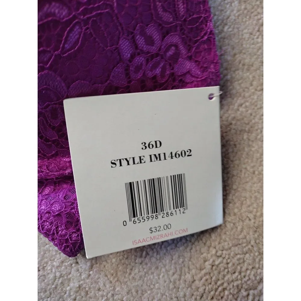 Isaac‎ Mizrahi Purple Lace Lightly Lined Convertible Straps T-shirt Bra 36D NWT